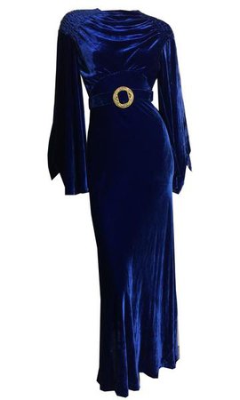Sapphire Blue Silk Velvet Bias Cut Evening Dress circa 1930s – Dorothea's Closet Vintage