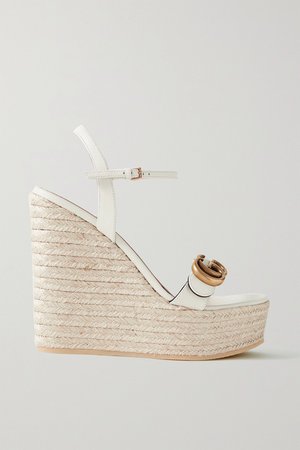 Off-white Aitana logo-embellished leather wedge espadrille sandals | Gucci | NET-A-PORTER