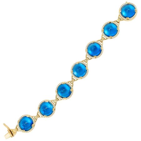 Goshwara London Blue Topaz Sugar Loaf And Diamond Bracelet