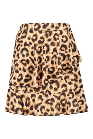 Leopard Tiered Mini Skirt | Boohoo