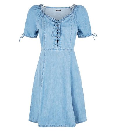 Blue Denim Mini Milkmaid Dress | New Look