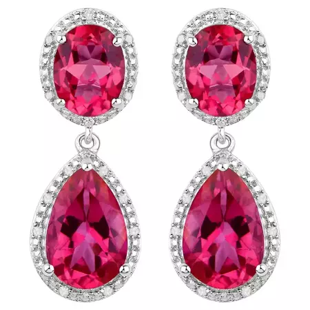 Hot Pink Topaz Earrings Diamond Setting 11.35 Carats Total For Sale at 1stDibs