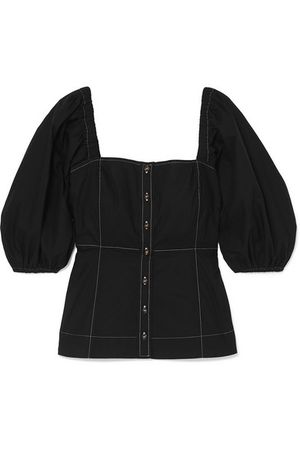 GANNI | Slate cotton-poplin blouse | NET-A-PORTER.COM