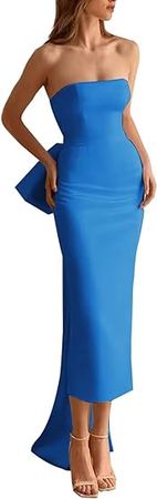 Amazon.com: Satin Mermaid Prom Dress for Women2023 Cocktail Party Dress with Slit Formal Bow Dresses with Detachable Train : Clothing, Shoes & Jewelry