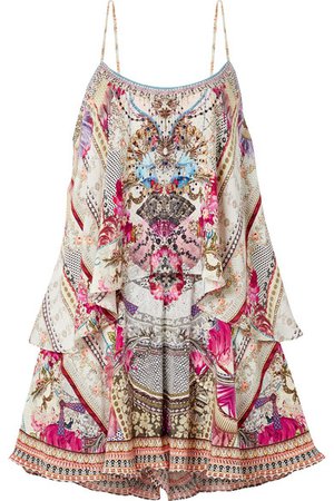 Camilla | Embellished printed silk crepe de chine playsuit | NET-A-PORTER.COM