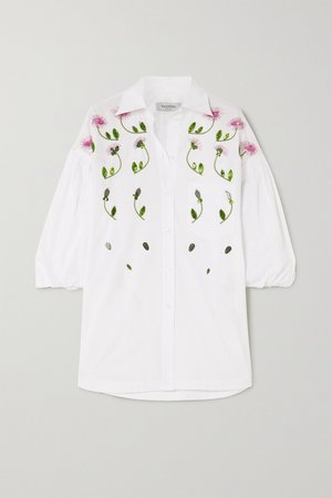 White Oversized embellished cotton-poplin blouse | Valentino | NET-A-PORTER