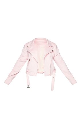 Plus Light Pink Faux Suede Biker Jacket | PrettyLittleThing USA