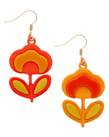 70s Red and Yellow Flower Dangle Earrings