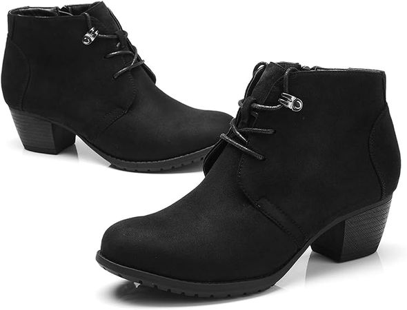 Amazon.com | VJH confort Women's Ankle Boots,Lace-up Round Toe Comfortable Low Heel Dress Booties with Side Zipper | Ankle & Bootie