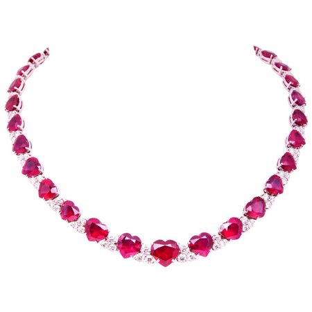Ella Gafter Heart Shape Ruby and Diamond Necklace