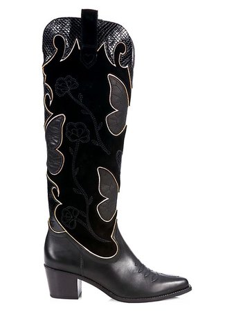 Sophia Webster Shelby Butterfly Knee-High Leather Cowboy Boots | SaksFifthAvenue