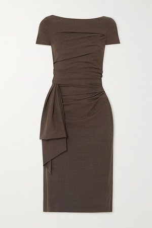 Bouvier Draped Gathered Wool-blend Voile Dress - Anthracite