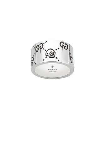 Gucci GucciGhost Wide Ring in Sterling Silver & Black | FWRD