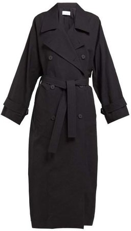 Papery Cotton Trench Coat - Womens - Black