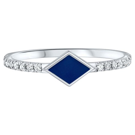 Customizable Pave Diamond Dark Blue Enamel Rhombus Ring in 14K White Gold, Shlomit Rogel For Sale at 1stDibs