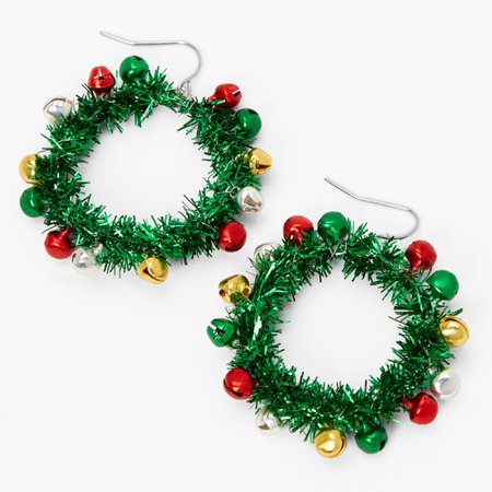 Christmas Silver 1'' Tinsel Wreath Hoop Earrings | Claire's US