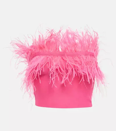 Nellie Feather Trimmed Knit Crop Top in Pink - Staud | Mytheresa