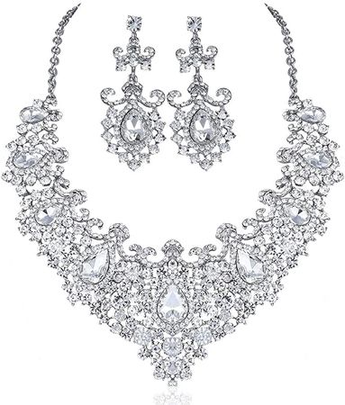 Amazon.com: STUNNING CLEAR AUSTRIAN RHINESTONE CRYSTAL NECKLACE EARRINGS SET N12187 SILVER: Clothing, Shoes & Jewelry