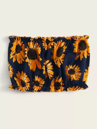 Sunflowers Print Crop Tube Top | SHEIN USA