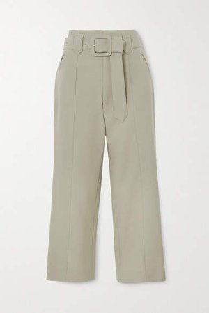 Belted Wool Tapered Pants - Beige