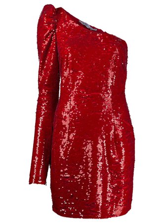 amen red sequin one shoulder mini puff dress