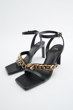 HEELED LEATHER SANDALS WITH CHAIN DETAIL - Black | ZARA United States