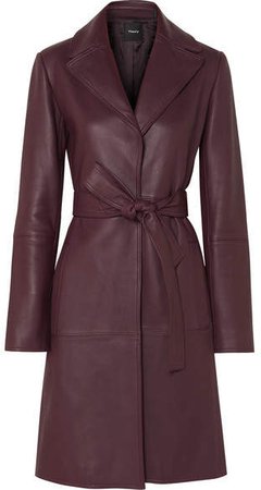 Leather Trench Coat - Burgundy