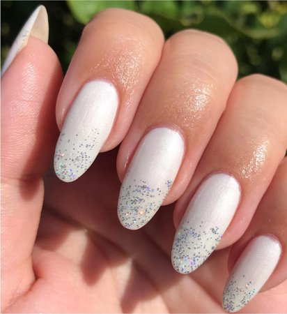 White w/ Silver Sparkle Tips  nail