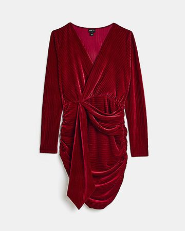 Red velvet wrap bodycon mini dress | River Island