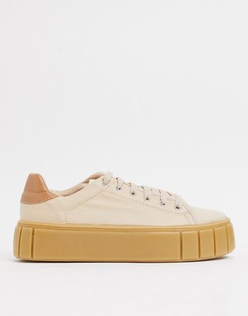 ASOS DESIGN Drummer chunky lace up sneakers in beige | ASOS