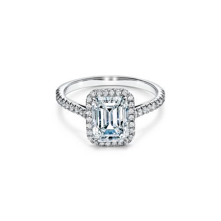 Tiffany Soleste® Emerald-cut Halo Engagement Ring with a Diamond Platinum Band