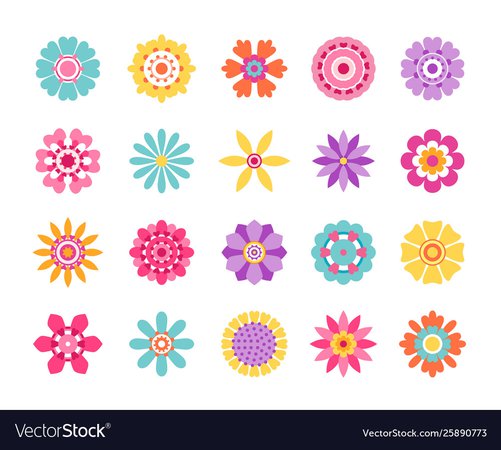 Cartoon flower icons cute summer stickers and Vector Image