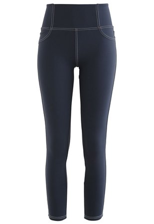 Seam Detail Back Patched Pocket Crop Leggings in Navy - Retro, Indie and Unique Fashion