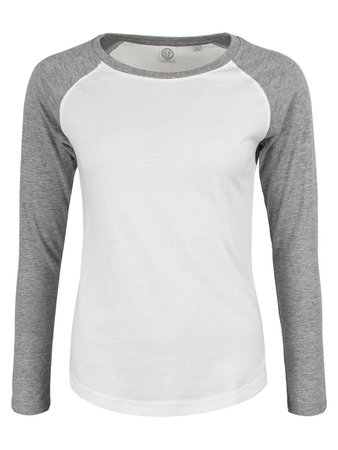 White & Heather Grey Ladies Long Sleeve Baseball T-Shirt - Buy Online at Grindstore.com