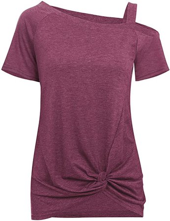 TEMOFON Women's Shirts Cold Shoulder Tops Long Sleeve/Short Sleeve Casual Fashion Knot Twist Front Blouse T-Shirt S-2XL at Amazon Women’s Clothing store
