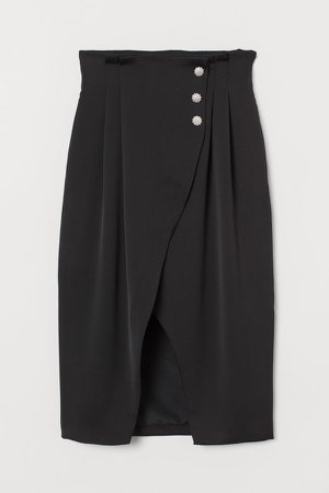 Wrapover Satin Skirt - Black