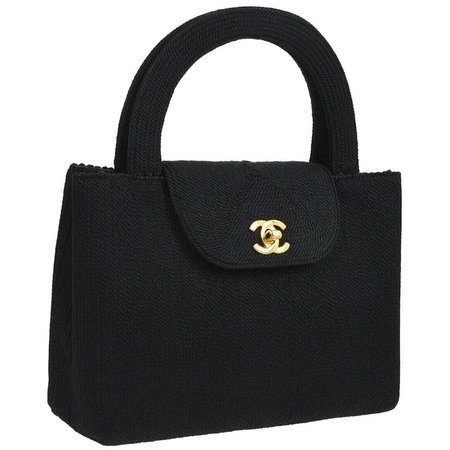 Chanel Black Braided Knit Top Handle Satchel Kelly Style Evening Flap Bag in Box For Sale at 1stdibs