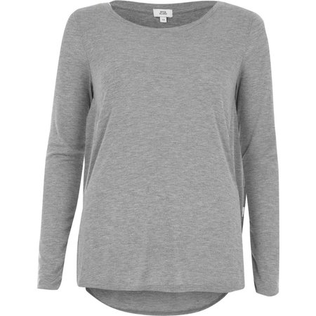 Grey scoop neck long sleeve T-shirt | River Island