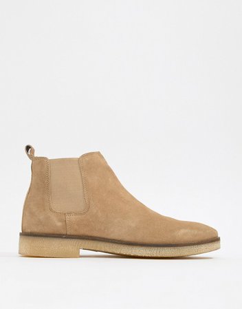 ASOS DESIGN chelsea boots in stone suede with natural sole | ASOS