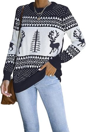 LookbookStore Women Ugly Christmas Tree Reindeer Holiday Knit Sweater Pullover at Amazon Women’s Clothing store