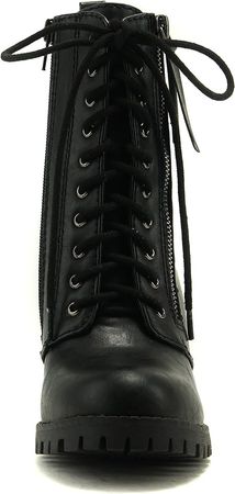 Amazon.com | Soda Malia Round Toe Stacked Lug Heel Lace Up Ankle Booties | Ankle & Bootie