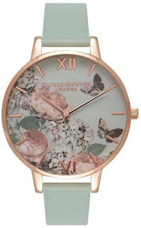 Enchanted Garden Leather Strap Watch, 38mm