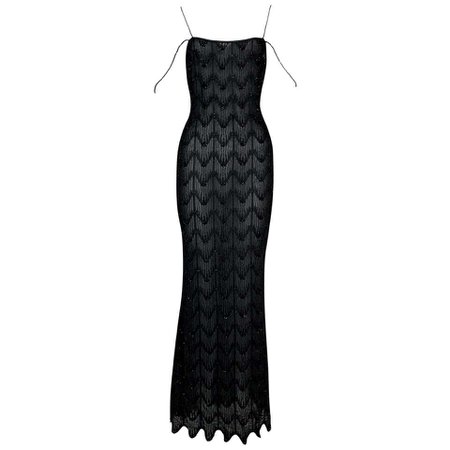 S/S 1999 Christian Dior John Galliano Sheer Black Beaded 20's Maxi Dress