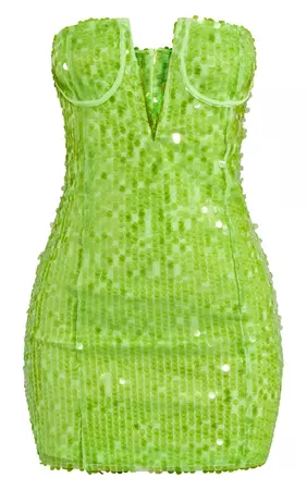 Neon Lime Sequin Corset Bodycon Mini Dress | PrettyLittleThing CA