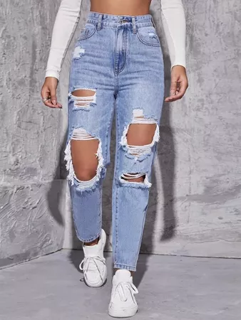 High Waist Straight Leg Ripped Jeans | SHEIN USA
