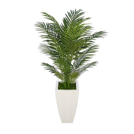Bay Isle Home Artificial Floor Areca Palm Tree in Black Tapered Square Zinc  | Wayfair