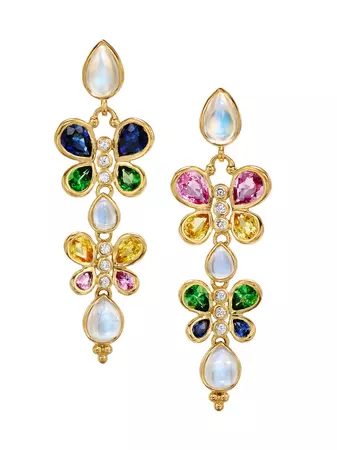 Shop Temple St. Clair FJ Flora 18K Yellow Gold, 0.1 TCW Diamond & Multi-Gemstone Drop Earrings | Saks Fifth Avenue