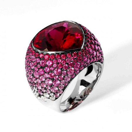 Ring "Riviera" - White Gold, Tourmaline Rubellite, Pink Sapphires, Diamonds by Mousson Atelier