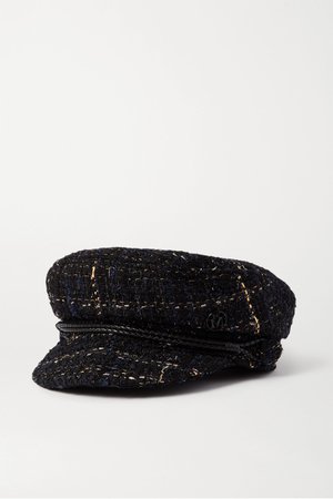 Black New Abby leather-trimmed metallic bouclé-tweed cap | Maison Michel | NET-A-PORTER