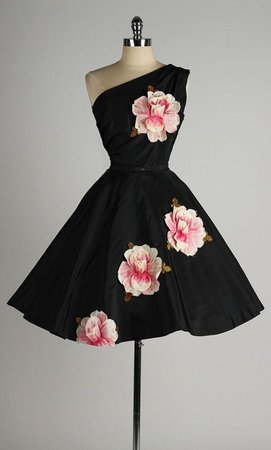 Vintage black and attaché floral cocktail dress. | Fun & Funky Fashion in 2019 | Dresses, Vintage 1950s dresses, Vintage outfits